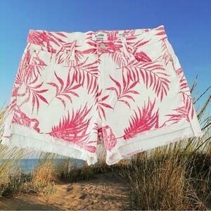 NEW Kensie Vintage Luxe Shorts Jean The High Rise White/Red Palms Cut Offs 8/29